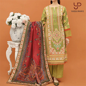 Olive Green Printed Ladies Suit with Maroon Dupatta